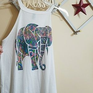 Elephant Design Circle Neck Tank